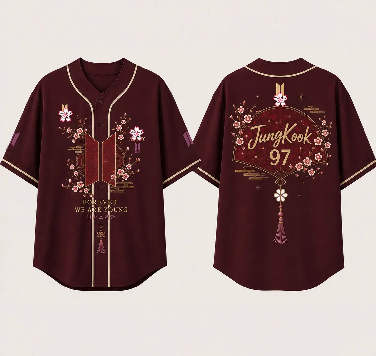 Burgundy Golden Idol 97 Baseball Jersey Shirt, Forever Young Concert Merch Fan Graphic Short Sleeve Button Down Streetwear Top Unisex