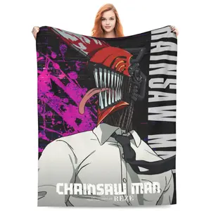 Chainsaw Man Blanket Cute Anime Fleece Throw Cozy Couch Blanket Travel Blanket Soft Warm Bedding for Bedroom Living Room