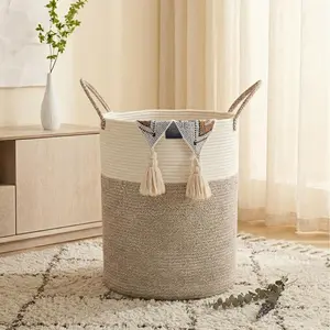 Large Laundry Basket 58L, Large Laundry Hamper for Dirty Clothes, Woven Rope Basket for Storage Bedroom, Bathroom & Nursery, Sturdy Laundry Bin for Blanket Storage, Kids Clothes Hamper
