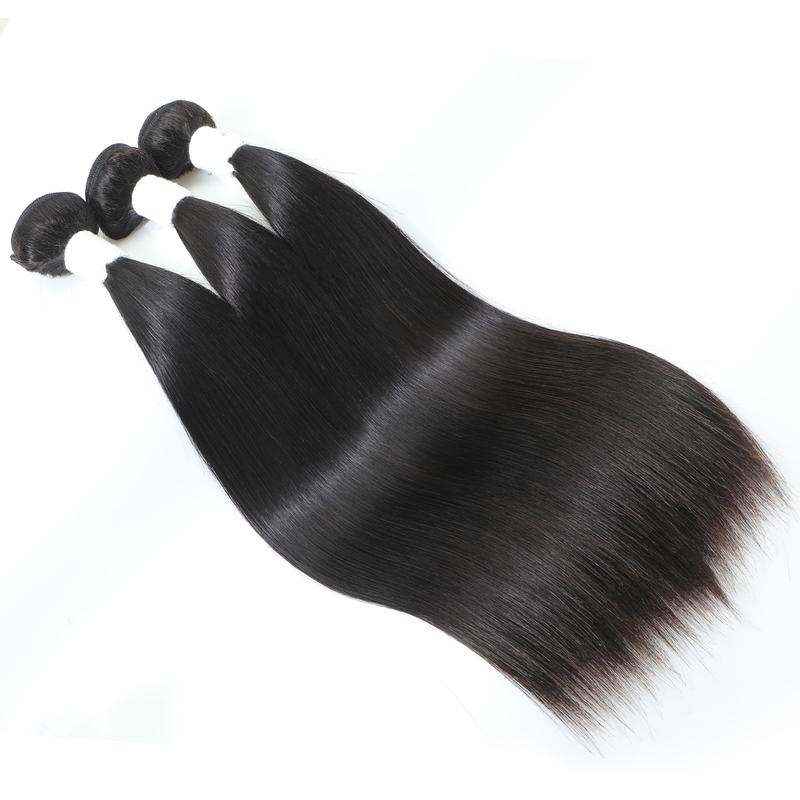 CindiRiver 100% Raw Virgin Human Hair Bundles Straight Brazilian Unprocessed Straight Hair Weave Quick Weave Extensions  Natural Black for Woman  Sew in/ Glue in 100g/piece