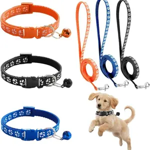 3 Pcs Adjustable Pet Cat and Dog Collar with Leash, Durable Training Rope Quick Release Clip Buckle Collar for Small Puppies and Kittens Leash Included