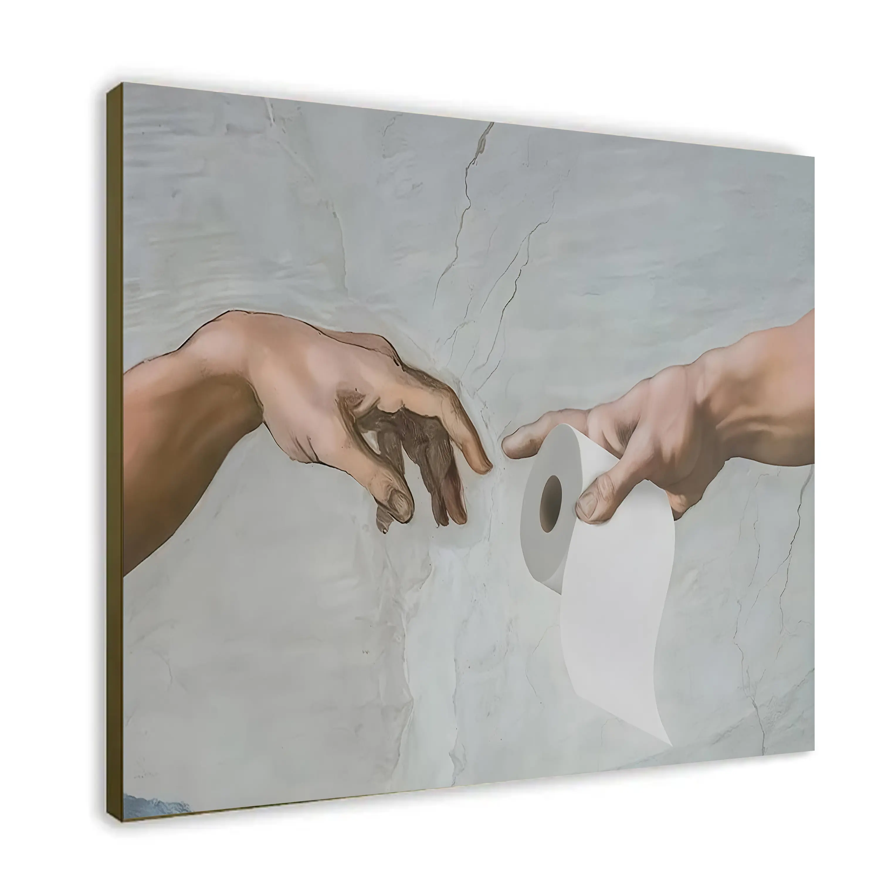 Funny Creation of Adam Toilet Paper Framed Canvas Wall Art - Artistic Classic Artwork, Bathroom Decoration Gift for Powder Room & Guest Restroom