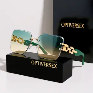 Luxurious Square Fashionable Women's Glasses Super Large Gradient Lenses Golden Metal Chain Ear Frame Versatile Stylish Accessory