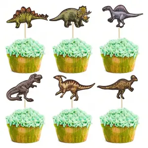 Dinosaur Cupcake Decorations Set, Durable Paper Cake Topper Design, Perfect for Boys & Girls Birthday Party Supplies