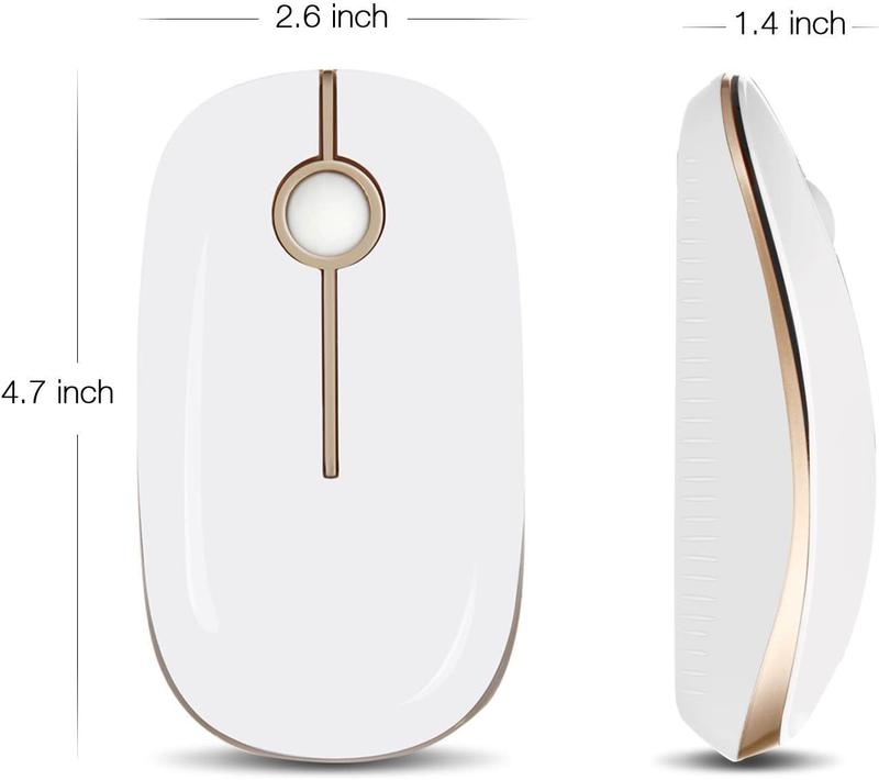 Vssoplor Wireless Mouse, 2.4G Slim Portable Computer Laptop Mouse with Nano Receiver Quiet Silent Optical Mice for Notebook, PC, Laptop, Computer-White and Gold