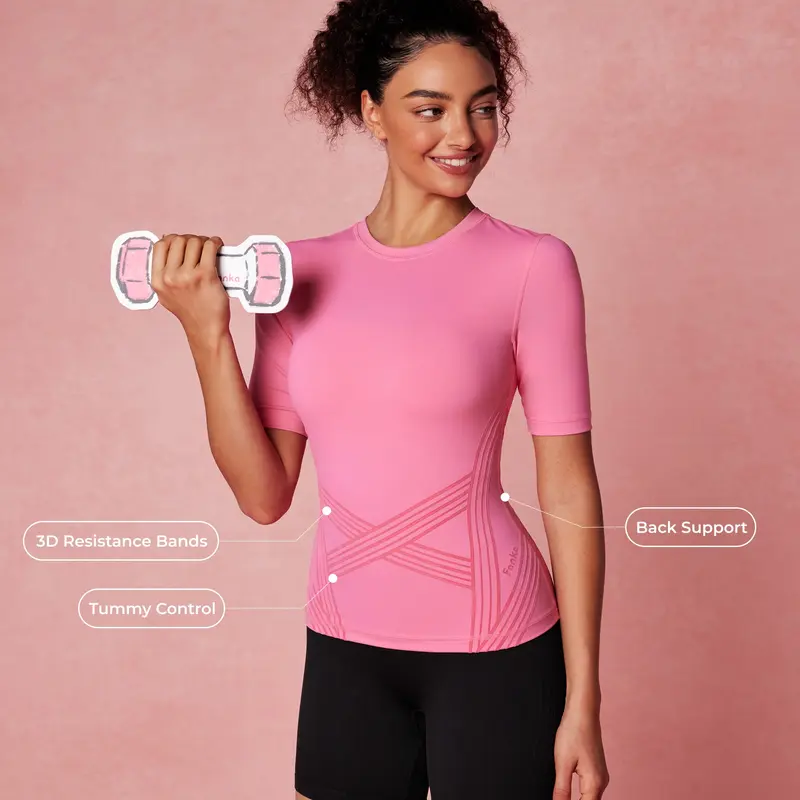 Fanka PowerBand Resistance Short Sleeve T-shirt compression shirts workout tops compression shirt women,summerwins