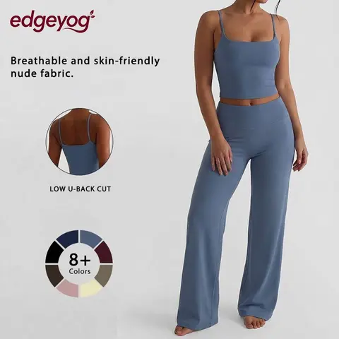 EDGEYOG Women's 2-Piece Quick Dry Knitting Sports Set - Padded Tank Top Jersey, High-Waist Above-The-Knee Straight Leg Pants, Women's Clothes Outfit Sets for Pilates, Gym Workout