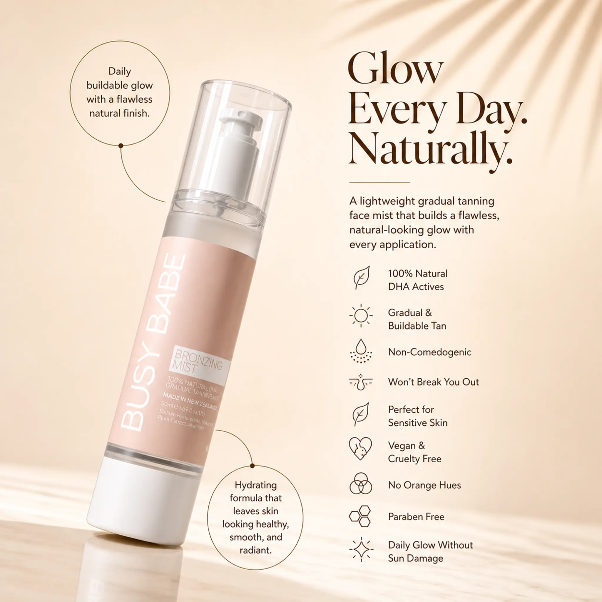 Busy Babe Facial Tanning Mist Radiant Body Care Self Tanning Mist Face Tanning Micromist