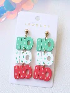 1/8 Pairs Cute Christmas Tree Printed HO Letter Design Stainless Steel Acrylic Drop & Dangle Earrings - Party Accessory, No Plating, Gift for Christmas, Winter Season, Hypoallergenic Earrings