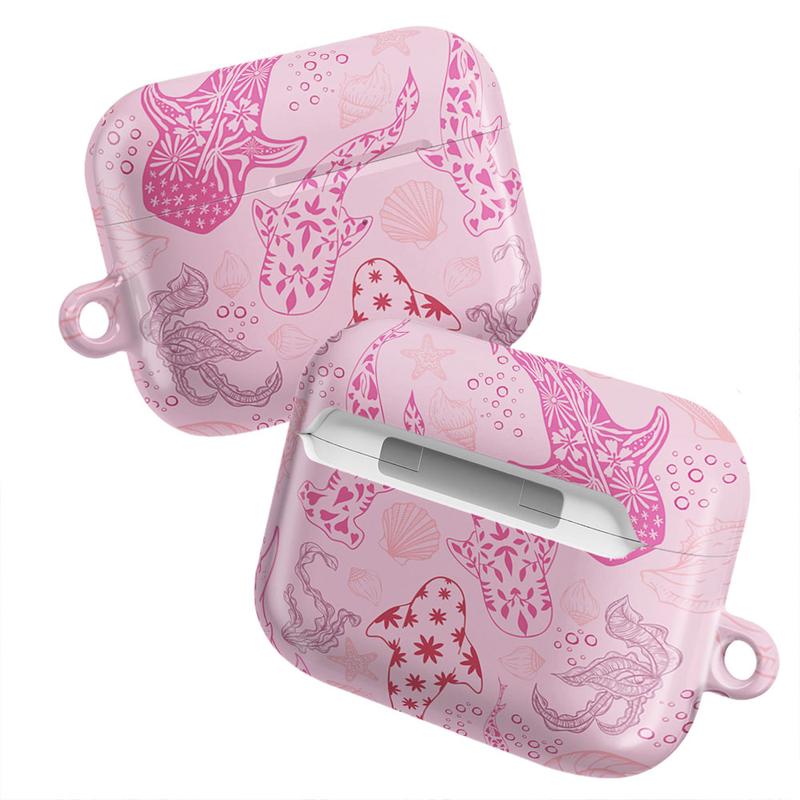 Whimsical Ocean Shark AirPods Case – Cute Sea Life Design with Starfish, Seashells & Coral Details, Aesthetic Marine Theme Protective Cover, Coastal Beach Style Accessory, Trendy Gift for Him & Her, Summer Ocean Lover AirPods Case