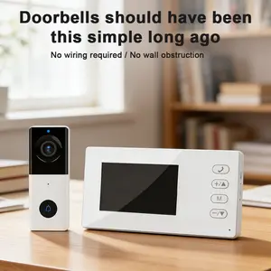 Wireless video doorbell with camera and display, Smart real-time two-way video intercom doorbell, Digital intercom, supports photo and video storage, infrared night vision, 2.4G, zero wiring design, remote unlocking, Home Security System