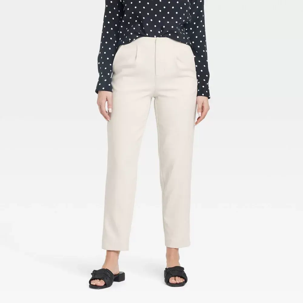 Newday Women's Tailored Trousers, High-Rise Tapered Ankle Fit with Zipper Closure, Stretch Polyester-Rayon Blend, Everyday, Bottoms, Blouses, Garment