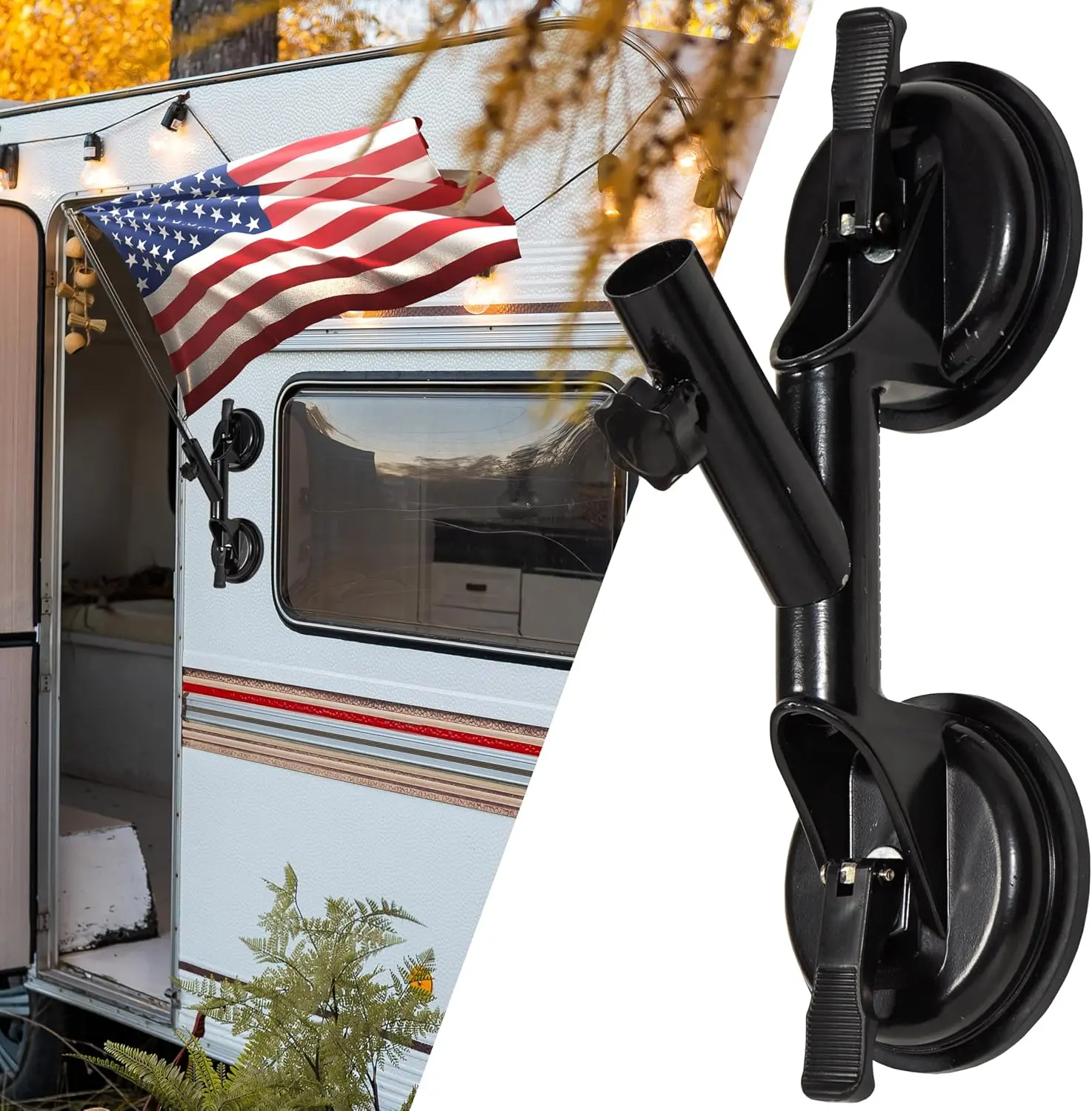 Celebrate Happy Independence Day! Premium RV Flag Pole Mount – [Upgraded] Heavy Duty Suction Cup Flagpole Holder, Ultra-Strong Metal Mount Compatible with Camper, Truck, Boats, Yachts