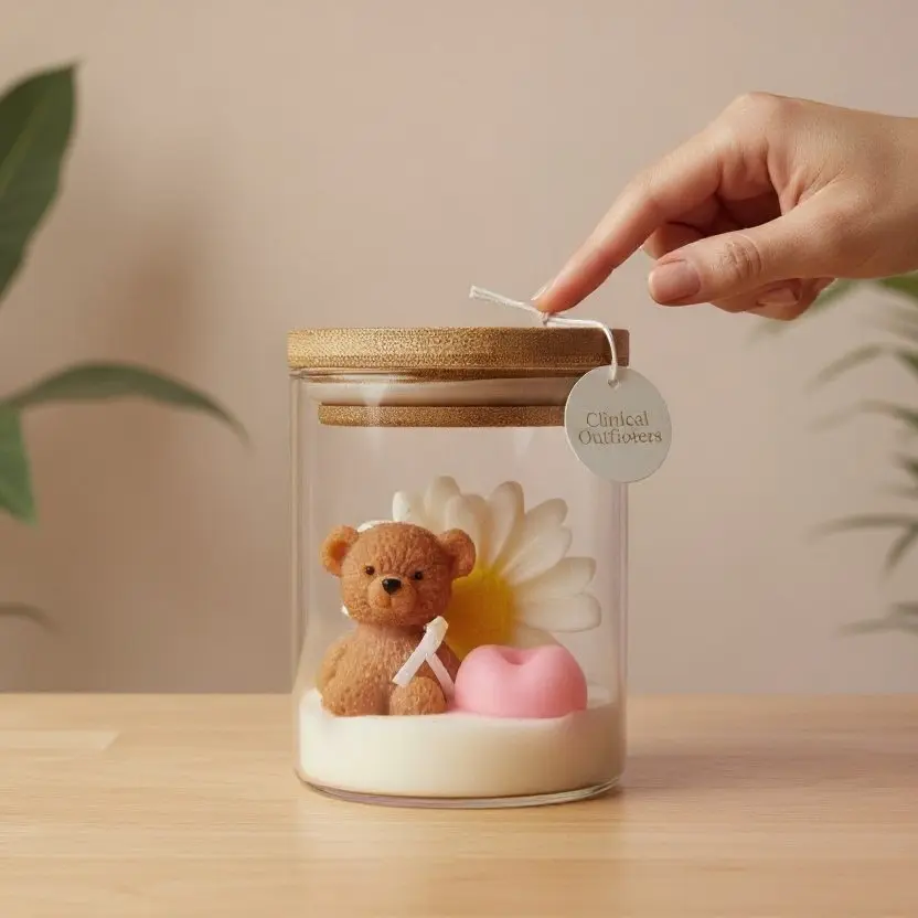 Decorative Jar Candle – Unscented Plush Bear, Flower & Heart Candle