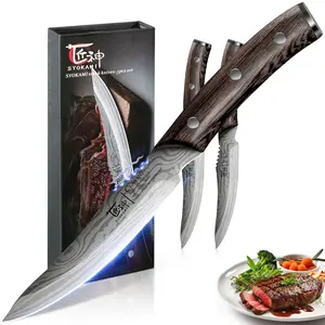 【TikTokShopSpringGlowUp】 SYOKAMI Steak Knives 4.8 Inch Set of 2, High-Carbon Japanese Style Non-serrated Meat Knife with Wood Handle, Damascus Pattern Full Tang Design, Razor-Sharp Dinner Knives with Gift Box, Mother's Day Gift