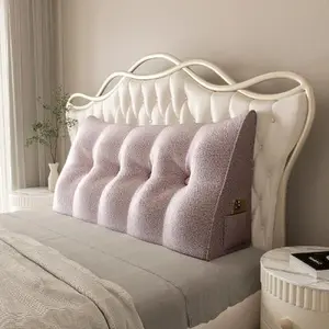 Velvet Triangle Pillow Tufted Wedge Back Support Cushion with Side Pocket, 138cm Plush Fabric Pillow for Reading & Watching TV