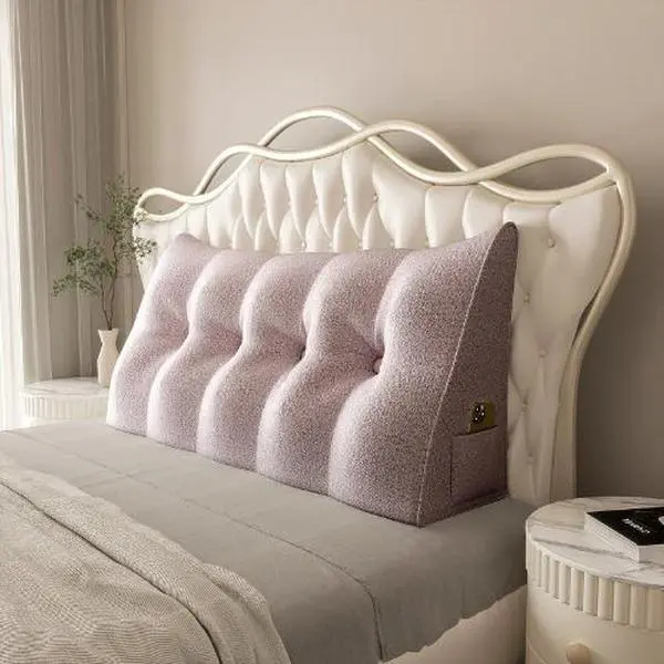 Velvet Triangle Pillow Tufted Wedge Back Support Cushion with Side Pocket, 138cm Plush Fabric Pillow for Reading & Watching TV