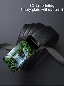 【2D】One piece, nostalgic and beautiful pastoral style cow pattern art design, business casual, automatic buckle men's belt, suitable as a gift for Father's Day and Valentine's Day