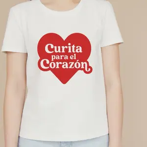 Curita para el Corazón T-Shirt 100% Cotton Women's Casual Tee with Heart Graphic Tshirt