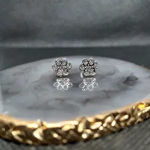 #353 Paw Print with Rhinestones Stud Earrings, Casual, Daily, Animals, Dog, Cat, Alloy