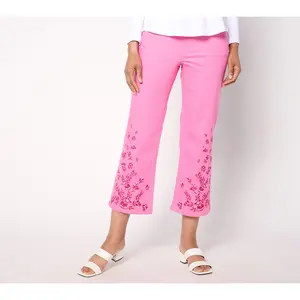 Isaac Mizrahi Live! Tall True Denim Wide Leg Crop Jeans w/ Embroidery