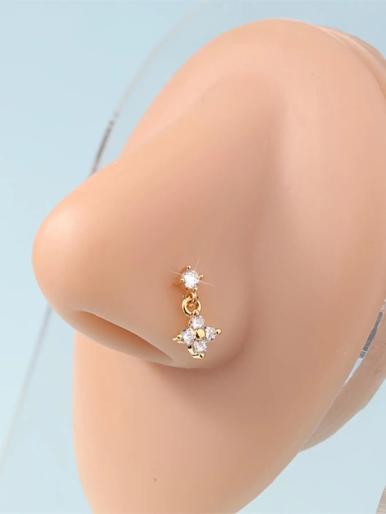 Rhinestone Decor Nose Ring, L-shaped Nose Piercing Jewelry for Women & Girls for Party, Daily Decor, Trendy All-match Exquisite Body Jewelry As Birthd