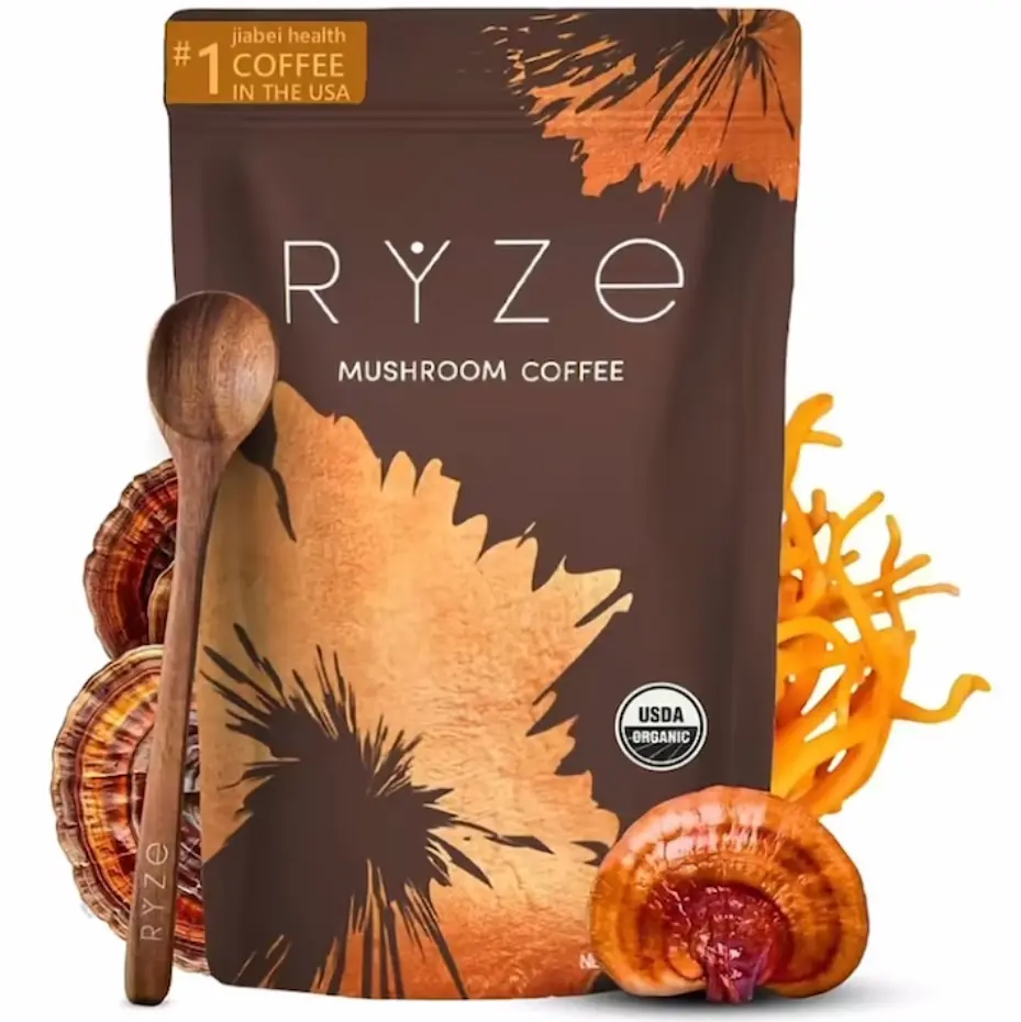 RYZe Mushroom Coffee 30 Servings with 6AdaptogenicMushrooms MCT Oil & 2000mgSuperfoods USDA OrganicUSA Grown InstantCoffee Healthcare Vitamin