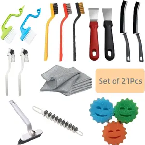 NW2Lbs 21Pcs Home Cleaning Brush Set - Window Track, Corner & Dish Brushes, Multi-Purpose Scrubber & Rags