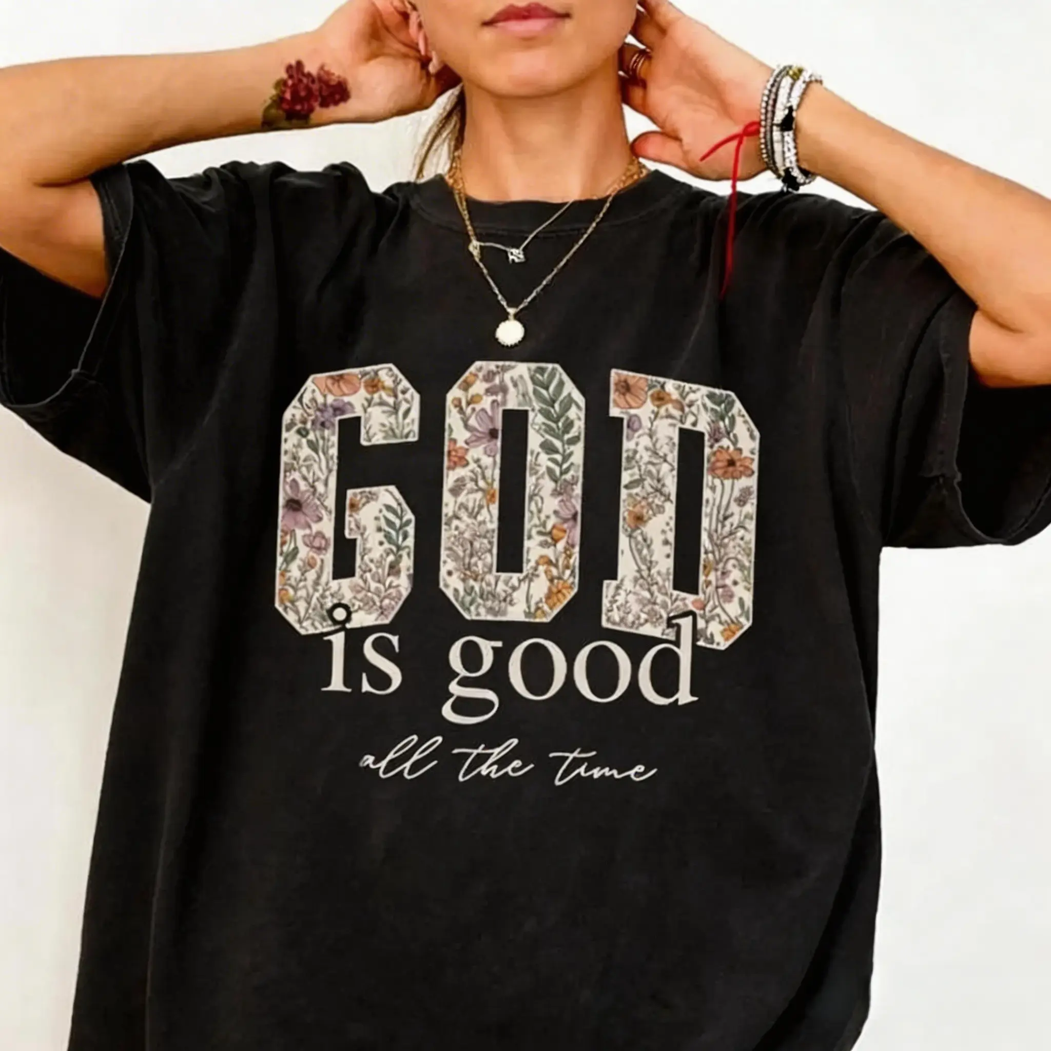 God is good Christian shirt Comfortable fabric, Religious T-shirt for women, Bible verse shirt gift Floral Casual