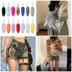 Large Colorful Artificial Furs Pendant Key Holder Plush 16cm Animal Tail Keychain Stylish Bag Ornament for Trendy Women