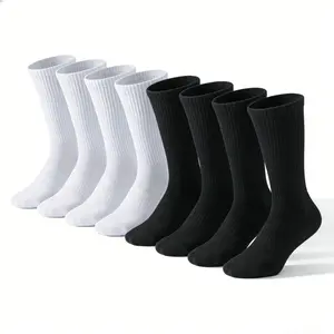 Unisex solid color sports socks, track and field socks, moisture-wicking running socks, mid-calf socks with shock absorption, soft, comfortable, and breathable, suitable for all seasons, gym training, running, and daily wear