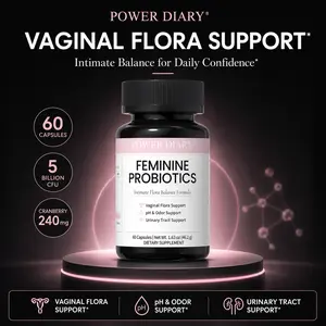 POWER DIARY Feminine Probiotics for Women, Feminine Flora Support, pH & Odor Balance Support, Urinary Tract Wellness Support, Cranberry, D-Mannose & Lactobacillus Blend, 60 Capsules