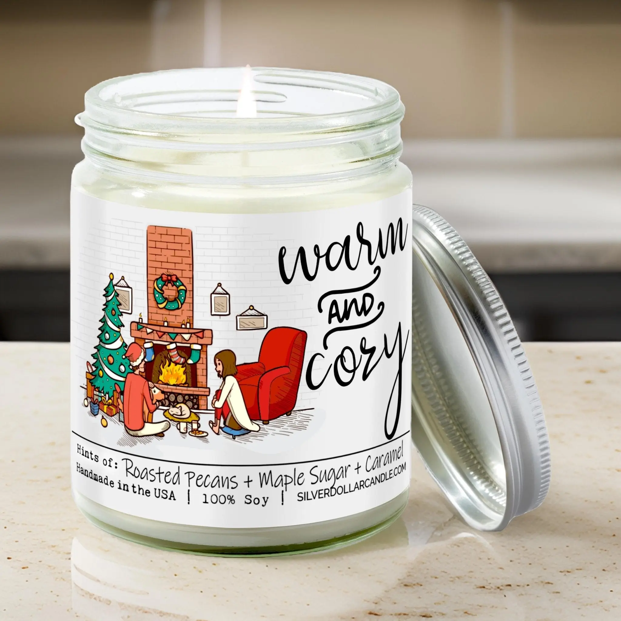Warm and Cozy - Sweet Pecan Scented Soy Candle - New Home Candle | 9oz Hand-Poured Glass Jar | Eco-Friendly, Cotton Wick | Roasted Pecans, Maple Sugar, Caramel