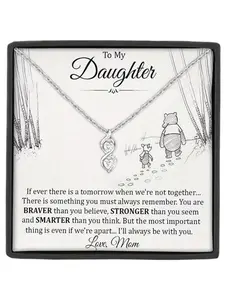 1Pc Copper Zirconia Infinity Double Two Hearts Pendant Necklace, Love Heart Necklace, To My Daughter Gift, Birthday Holiday Present, Includes Card & Box,Encouragement Gift From Mom