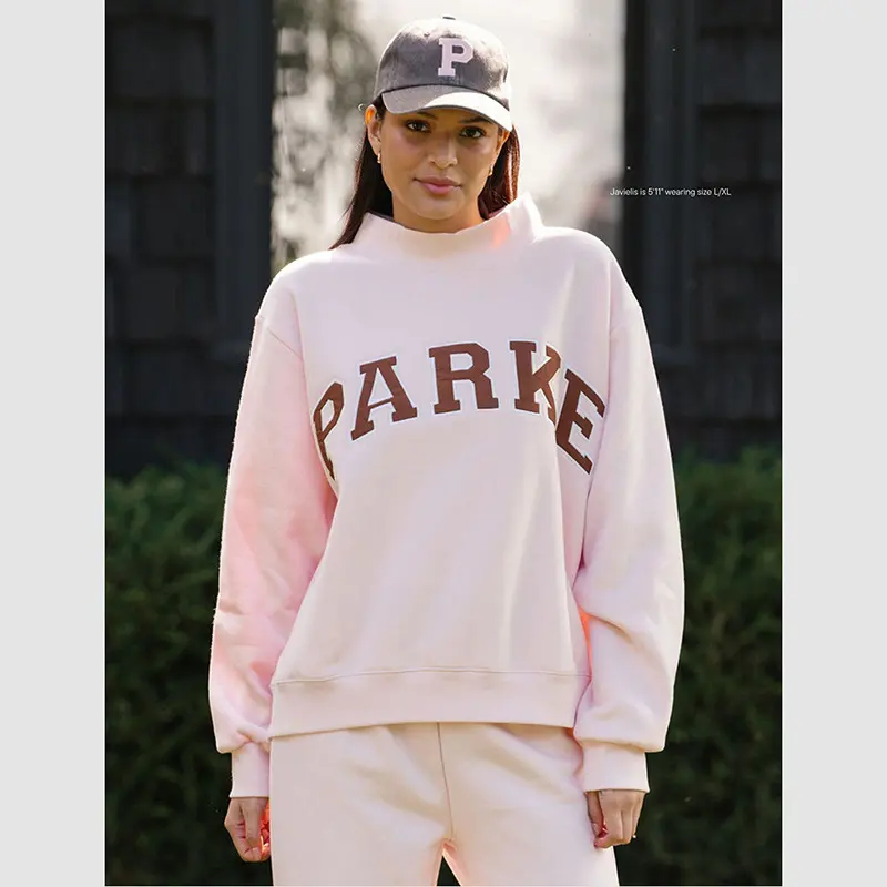 2025 Winter New Lady's Blush Pink Loose Knit Fabric Hoodie Dress - Aesthetic Parke Letter Patch Embroidered Cotton Fit, Party Accessory Versatile for Leggings, Jeans