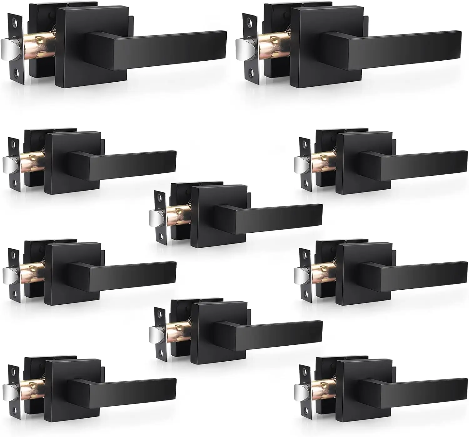 10-Pack Matte Black Square Lever Ambidextrous Indoor Passage Door Handles, Heavy-Duty Non-Locking, Right/Left Flip Reversible Interior Door Hardware
