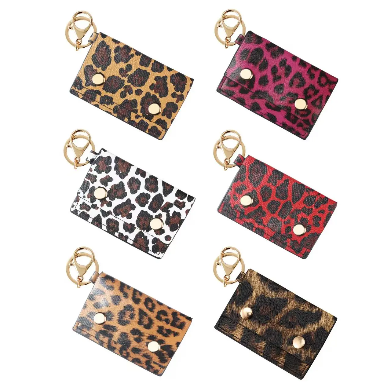 New Leopard Print PU Leather  Charm, Women's Zero Wallet Card Holder Handbag Document Bag, Metal Studs Phone Purse Hanging Accessory Gift
