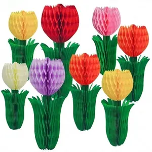 6/12 PCS Easter Tulip Honeycomb Ball Ornaments - 3D Floral Decor for Spring/Summer, Decorative Flowers Perfect for Home Windows, Parties, Table Centerpieces & Holiday Scene Styling