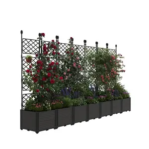 Garvee Outdoor plastic plant with metal trellis and raised bed, planter for climbing plants, elevated box as privacy screen for terrace, balcony, and backyard