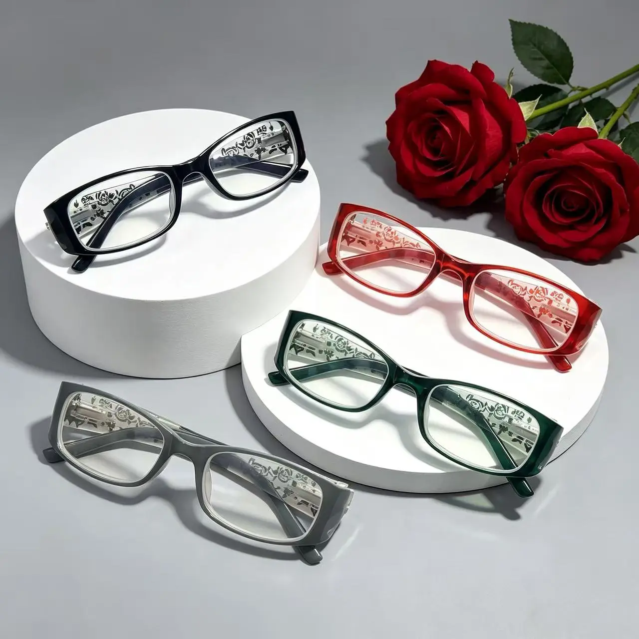 Women’s Vintage Engraved Full Rim Rectangular Plastic Blue Light Blocking Reading Glasses (4-Pack) for Middle Age+ Presbyopia (+0.0 to +4.0), Eye Strain Relief, Ideal for Computer Use, Great Birthday Gift, Resin Lenses, Blue Light Blocking Lens, Elderly,,