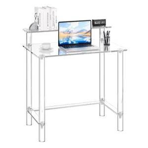 VEVOR Acrylic Table, 2 Tiers Clear Office Desk with Monitor Stand, Acrylic Study Computer Desk, Modern Side End Table Nightstand for Bedroom, Office, Study, Cloakroom, 19.7x 31.5x 34.7 in (Clear)