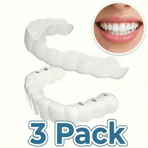 【3 PACK】Snap-on Ceramic Veneers for Men & Women 3 Pack Instant Whitening Comfortable Fit Reusable Party Essential Teeth Protection 9x2CM Christmas Gift Ideas