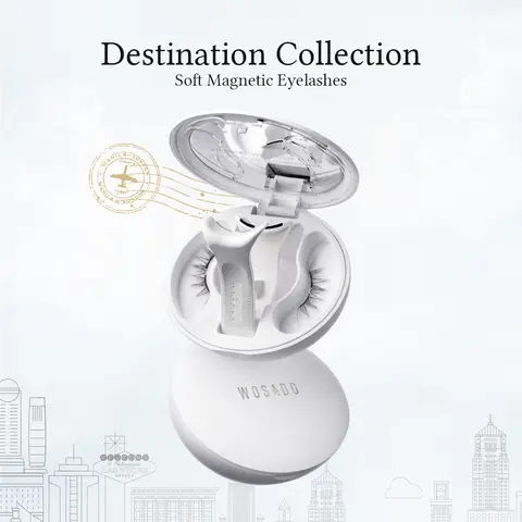 Wosado Soft Magnetic Eyelash Extension All-in-1 Boxed Set, Destination Collection - Dual-Sided & 3-In-1 Magnetic False Eyelashes & Adhesives, Reusable, No Glue, Waterproof, Lightweight Accessories Bundle