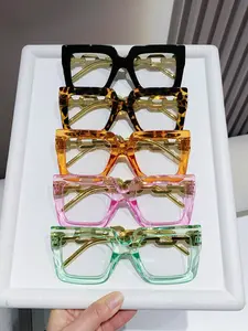 Women's Elegant Large Frame Square Plastic Glasses, Leopard Print & Transparent Lenses, Versatile Street Style, Driving, Daily Wear