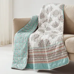 Lush Decor Sofia Flower Block Bouquet Reversible Cotton Throw Blanket 50x60 inches Floral Print Soft Cozy Machine Washable