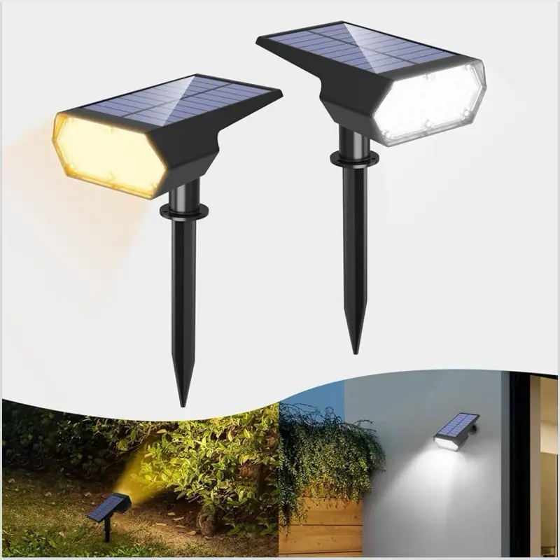 Solar Spot Lights Outdoor 2Pack,4 Lighting Modes,Cool White and Warm White 2 Colors Adjustable Solar Light,Auto On/Off Solar Powered Landscape Light for Yard Wall Pathway