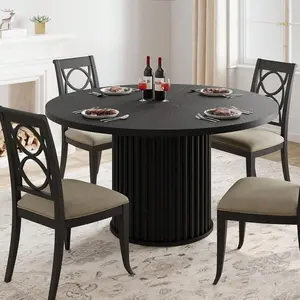 47" Round    4-6 People,  Room  With Sturdy Waveform Metal Pedestal Base, Farmhouse Circle Kitchen    Room, Kitchen dining table for