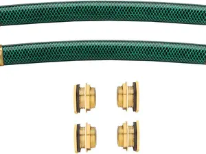 WADEO Rain Barrel Connector Kit- Pack of 2, Rain Barrel Linking Kit with Two 12 Inch Hoses and Four Brass Bulkhead Tank Fittings