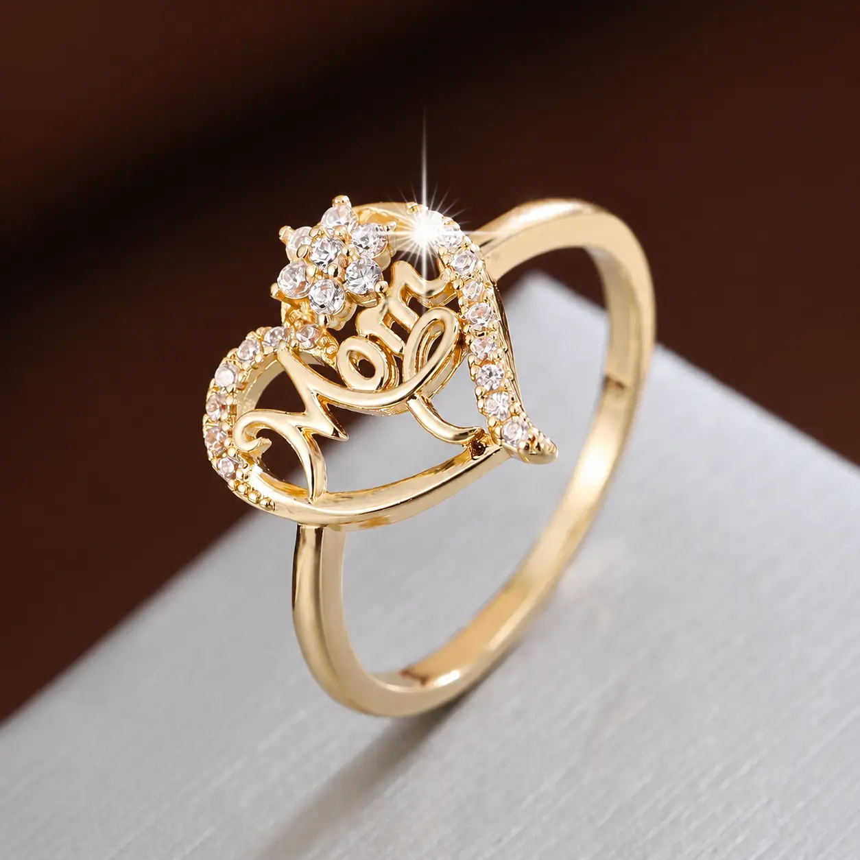 Fashion Letter & Heart Design Rhinestone Decorated Ring, Heart Shaped Rings for Women, Heart Signet Ring, Princess Ring, Fashion Jewelry for Parties and Daily Wear, Elegant Ring