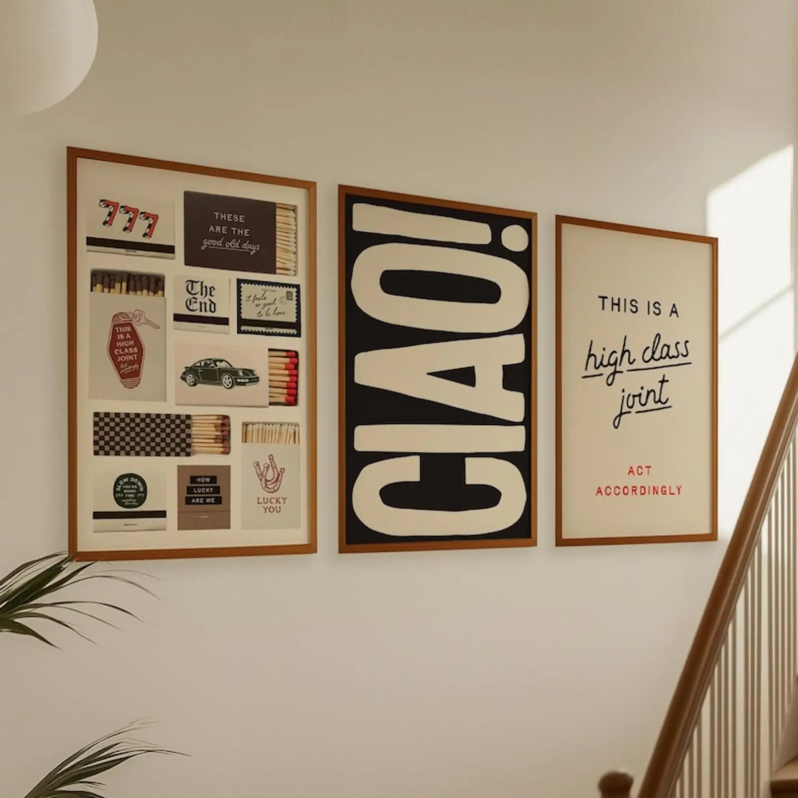 3 Count/Set Trendy Poster Set of 3 Prints Ciao Print, Matchbox Wall Art, This is a High Class Joint Print, Masculine Wall Art No Frame